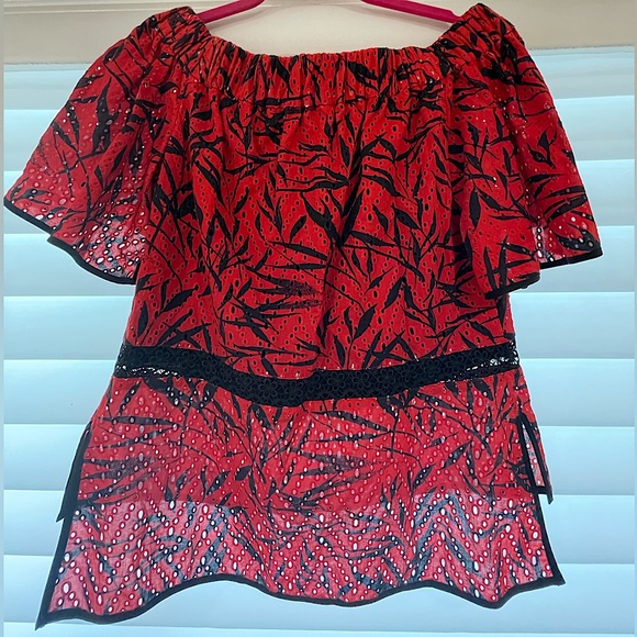 Prabal Gurung Off The Shoulder Printed Eyelet Blouse - Picture 6 of 9